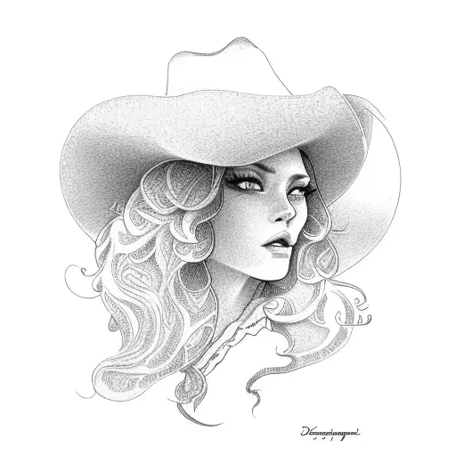 Cowgirl Long Curly Hair Cowgirl Hat Ridding A Horse Into Desert Sun Set