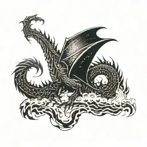 A Dragon With Wings Made Of Flames In A Volcanic Setting