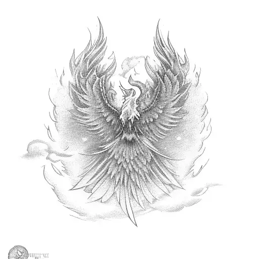 Phoenix Rising With Both Wing On Left Side