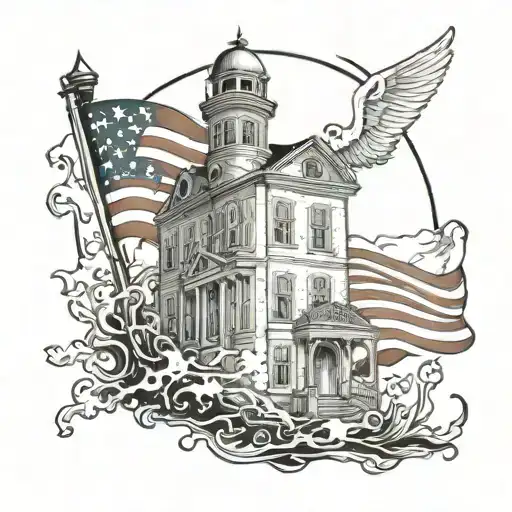 A Patriotic Themed Tattoo Featuring A Ghost Hunting Scene