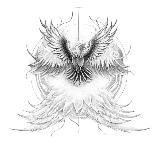Phoenix Rising With Both Wings To One Side