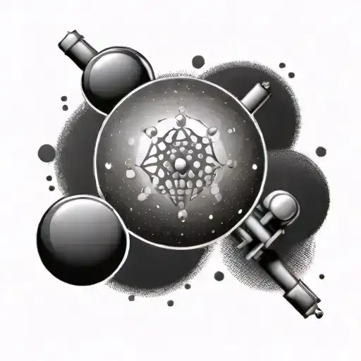 Minimalistic Dotwork Tattoo Of A Water Molecule Combined With Gym Equipment