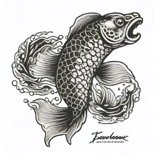 A Traditional Japanese Koi Fish Swimming Upstream With The Word 'Improvement' In Calligraphy