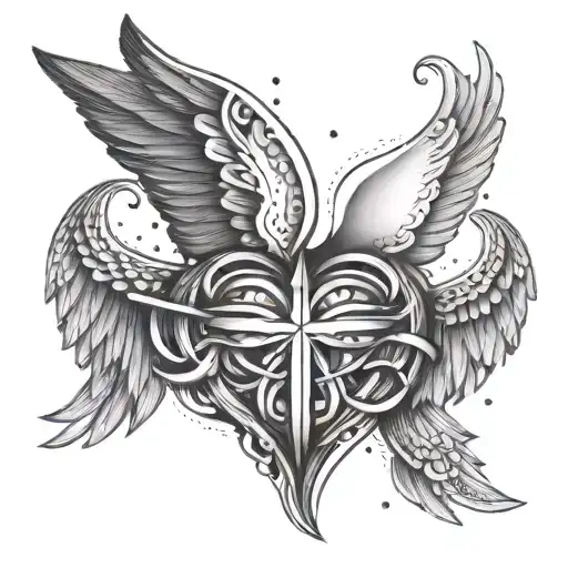 An Abstract Design Of A Heart Intertwined With Airplane Wings