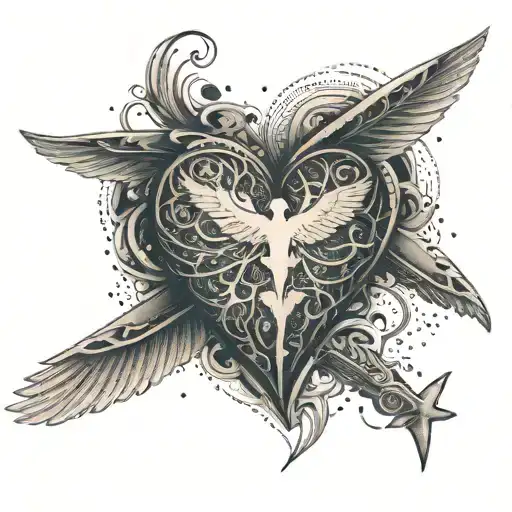 An Intricate Design Of A Heart With Airplane Wings As The Veins