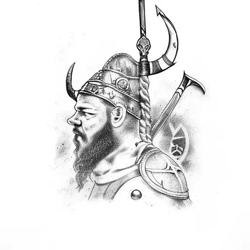 Viking Leader At Helm Of Ship Pointing To Southern Cross With Sword