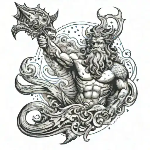 Poseidon Who Leave The Water With A Trident