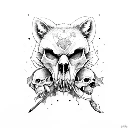 The Skull Of A Wolf With A Bloody Femur