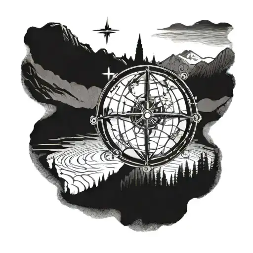 A Globe Made Out Of Hiking Trails With A Compass Rose In The Center