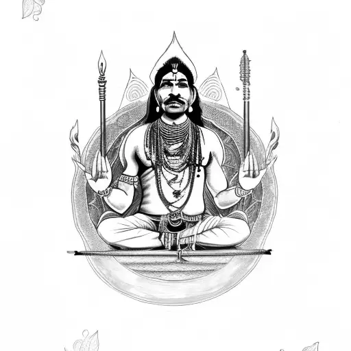 Indian Shaman With A Pipe In His Hands Sits In The Lotus Position