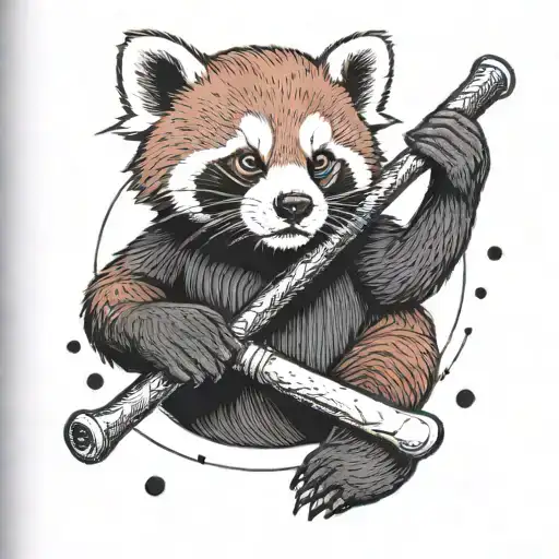 A Red Panda Holding A Hockey Stick
