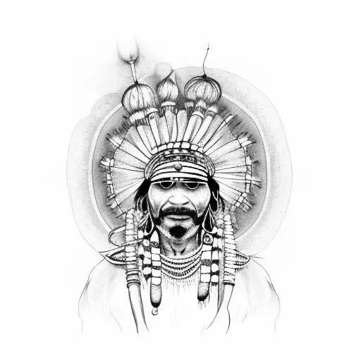 Indian Shaman With A Pipe In His Hands Sits