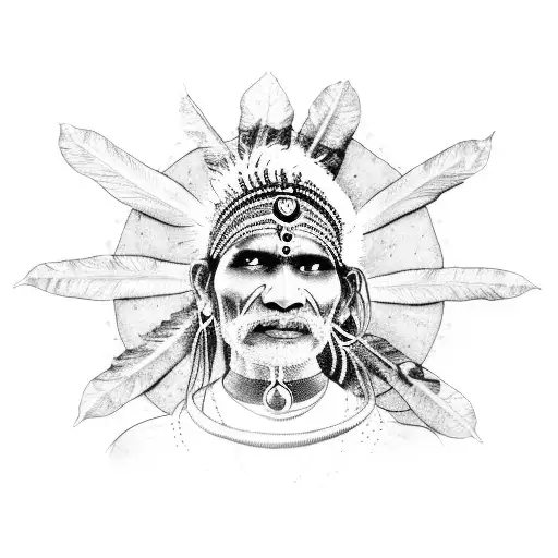 Indian Shaman With A Pipe In His Hands Sits On Ground