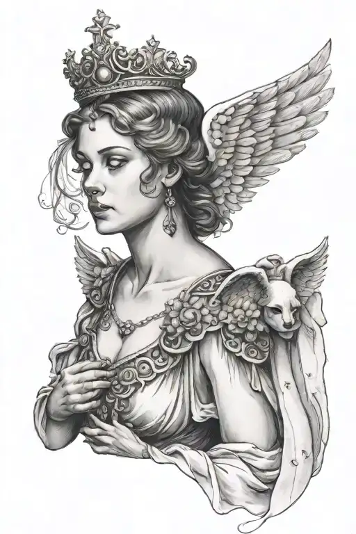 Female Angel With A Crown Offering A Realistic Heart