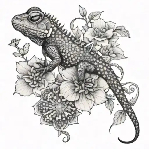 Lizard And Bee In Flower