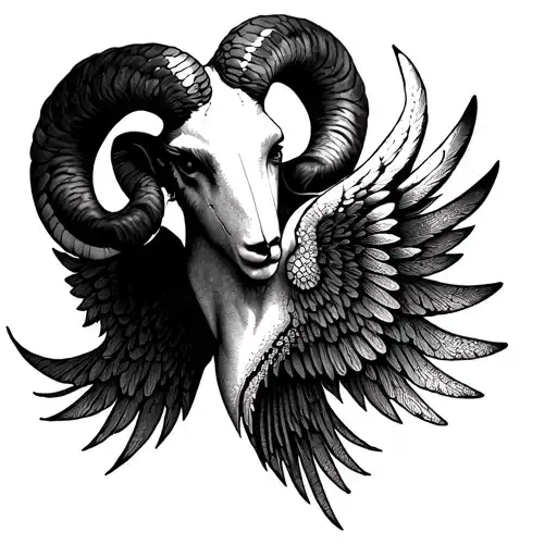 Aries And Wings On The Neck And Shoulder