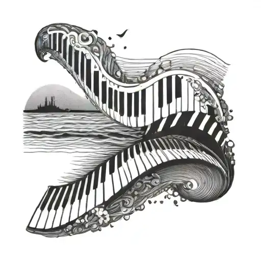 A Piano Keys Forming A Wave On The Beach