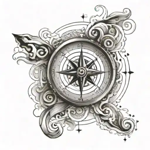 A Compass With Waves And Musical Notes