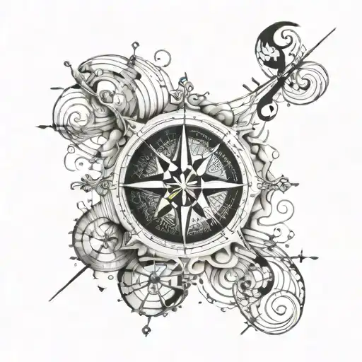 A Compass With Waves And Musical Notes