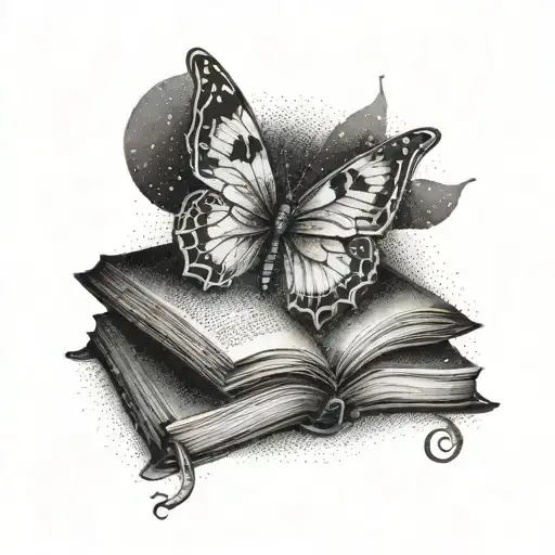Butterfly Emerging From An Open Book With A Crescent Moon In The Background