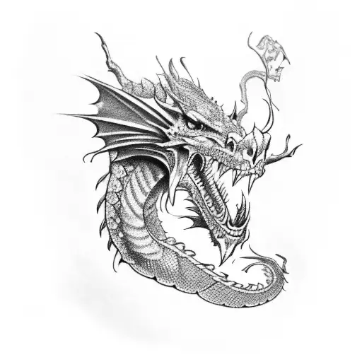 Dragon With Skull Red And Black