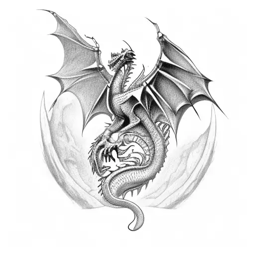 Dragon With Skull Color Red And Black