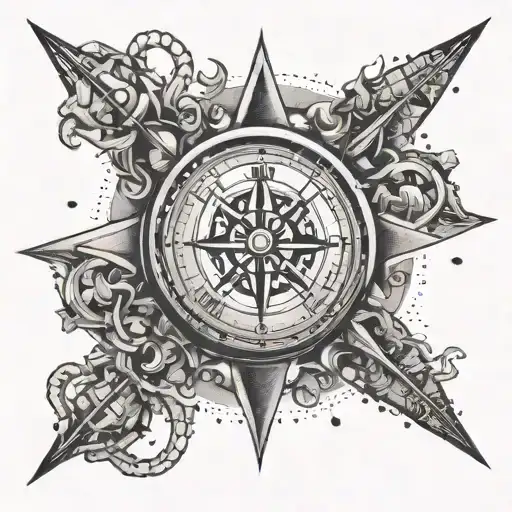 Compass Rose With Anchor Broken Clock