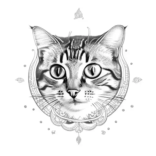 Tabby Cat In An Ornate Frame With A Jasmine Leaf Wrapped Around It