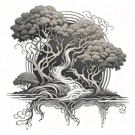 An Abstract Design Of Intertwining Rivers And Trees