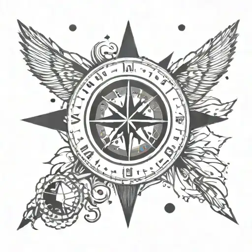A Compass Rose With Barbell Weights As The Cardinal Points And Volleyball In The Center