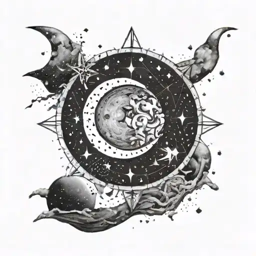 A Mystical Crescent Moon With Intricate Constellations And Alchemical Symbols