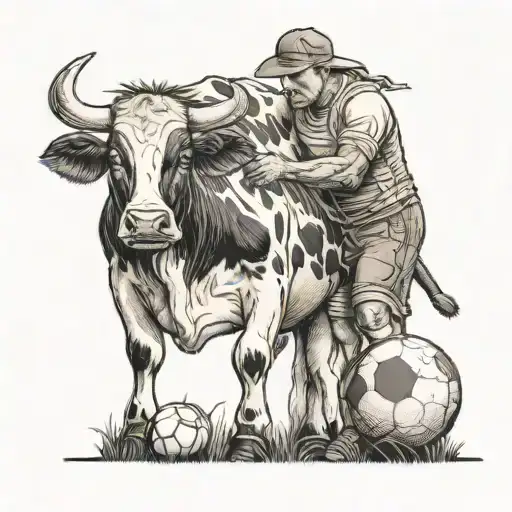 Create A Tattoo Featuring A Football Player Milking A Cow On A Farm