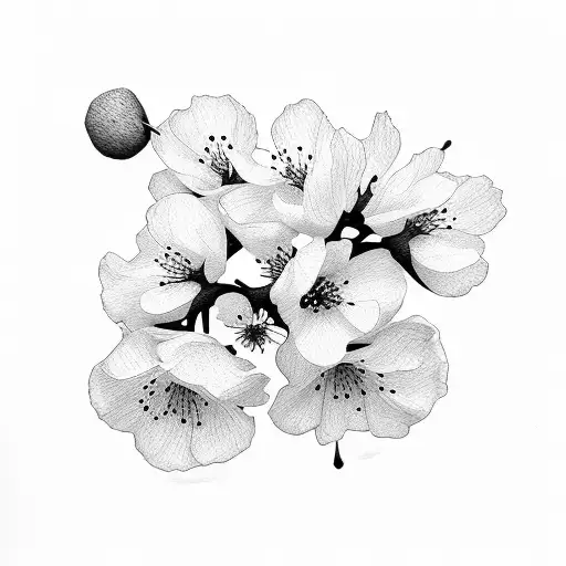 Cherry Blossom Realistic Black And White