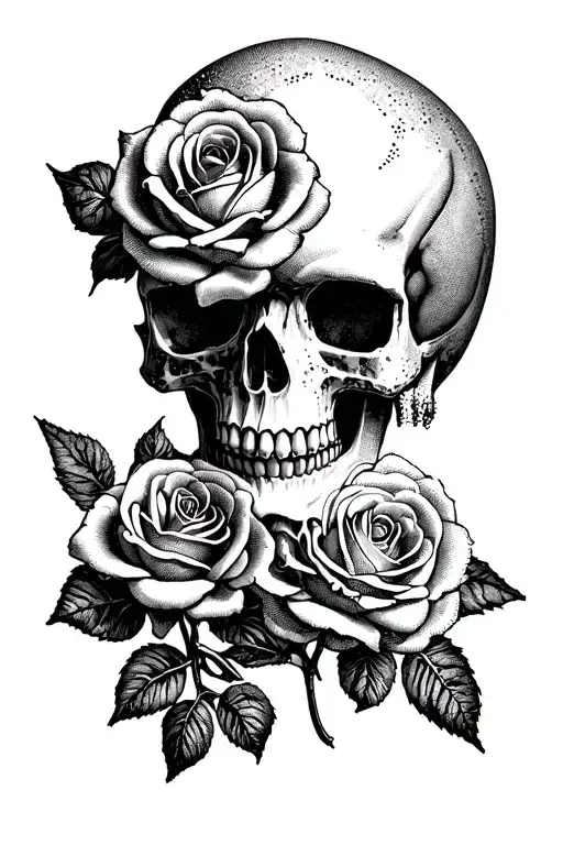 Skull And Roses With Crosses