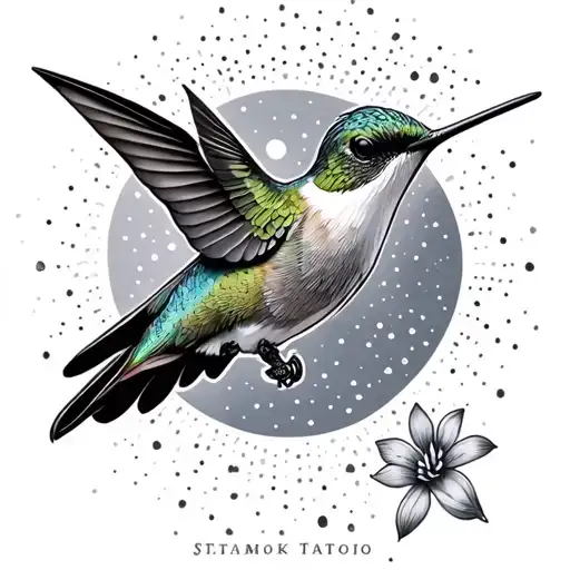 Hummingbird With A Desert Landscape Filled In The Stomach