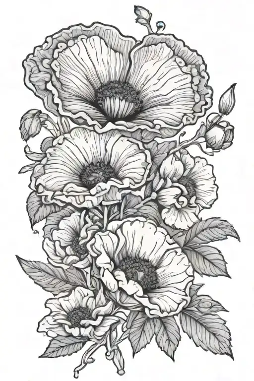 Poppy And Morning Glory Bouquet With Peony Background