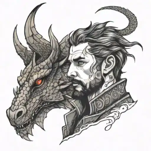 A Stylized Portrait Of Leon With A Dragon Companion