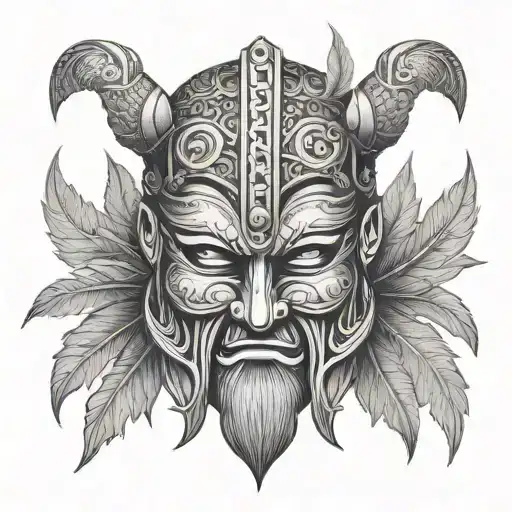 A Norse God Mask In Ringerike Style Illustration