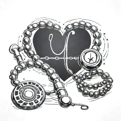 A Stethoscope Wrapped Around A Rosary With A Heartbeat Line