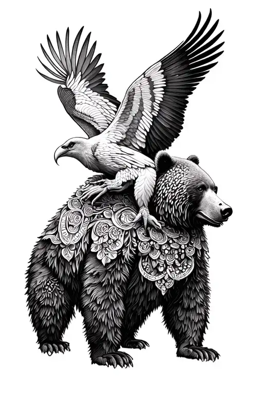 Bear With Vulture On The Bear's Back