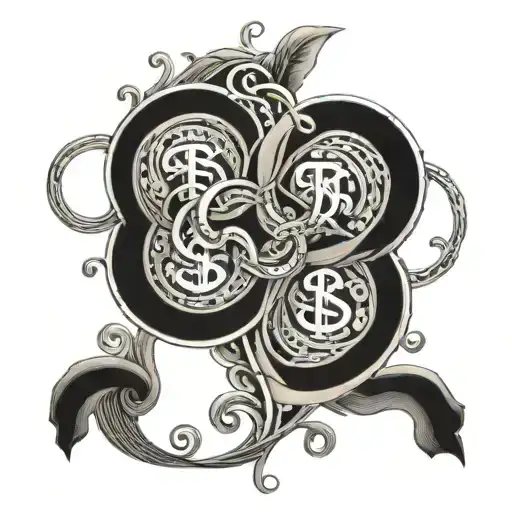 An Intricate Design Featuring Money Symbols Intertwined With Traditional Tattoo Waves