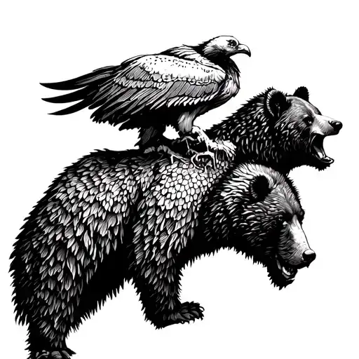Bear With A Vulture On The Bear's Back