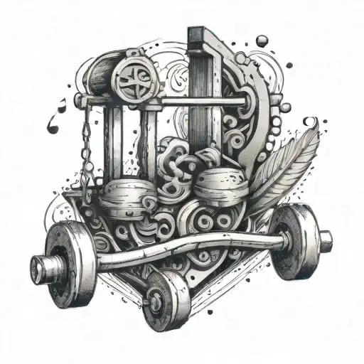 Illustrative Tattoo Of A Music Note Lifting Weights In A Gym Setting