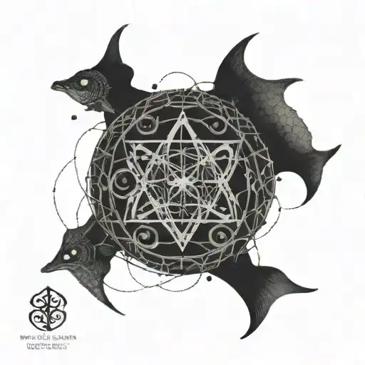A Mystical Sigil Made Of Interconnected Fish Shapes Representing Different Elements Of Nature