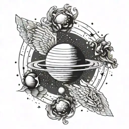 Saturn Wings Wrapped Around The Moon