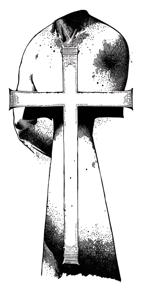 Cross With Hebrew Scripture Incorporated Full Sleeve Tattoo With Lots Of Filler