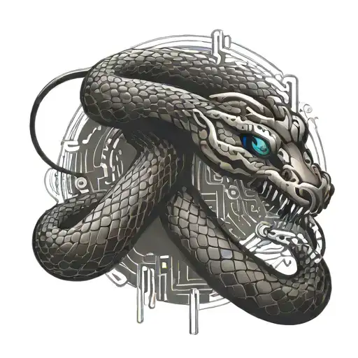 Create A Cyberpunk-inspired Design Featuring A Snake Intertwined With Binary Code