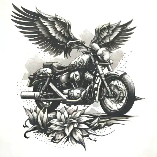 An Abstract Tattoo Representing The Freedom Of Riding A Motorcycle Through The Mountains