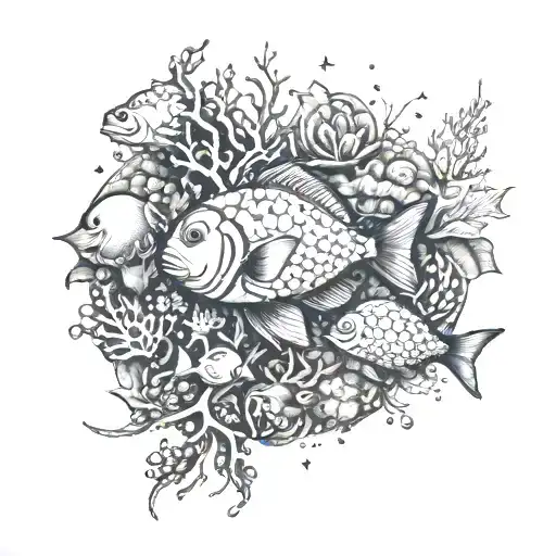 Underwater World Filled With Exotic Saltwater Fish And Coral