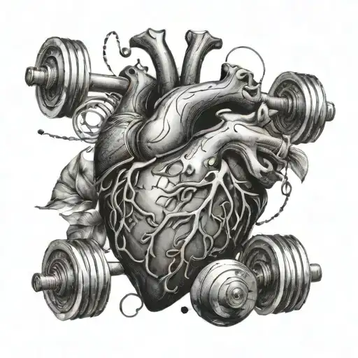 An Anatomical Heart With Fishing Lures And Dumbbells